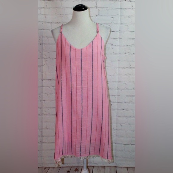 Pink dress from Anthropologie, size S, metallic vertical stripe fringe cowgirl - Picture 2 of 3